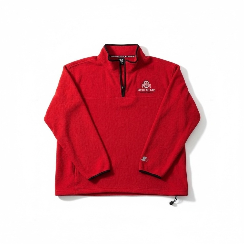 Vtg Y2K Team Starter Ohio State Buckeyes Fleece 1/4 Zip Pullover Mens 2XL Red